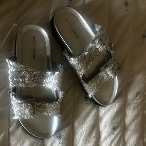Salt + Umber Silver Woven Sandals